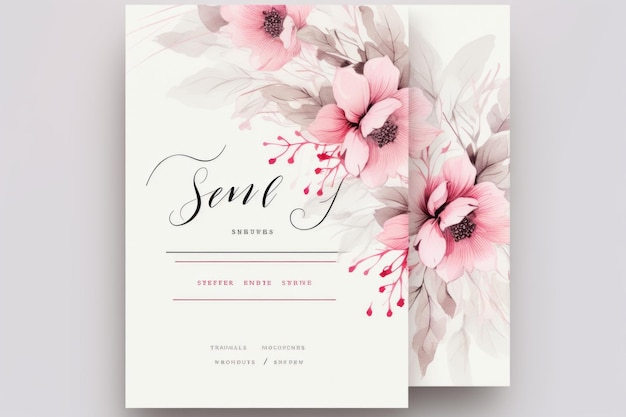 Foto encantador cartão de convite de casamento abraça a elegância da flora rosa suave com temp de design gráfico