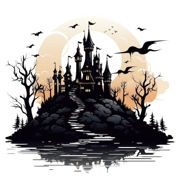 Encantador Castillo Encantado Halloween Ilustración Acuarela Generativa Ai