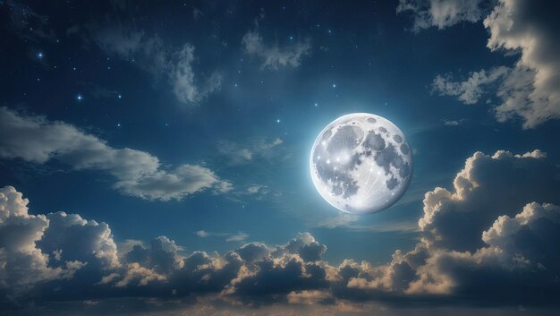 Encantador cielo nocturno luna llena nubes y estrellas por Peter Snow