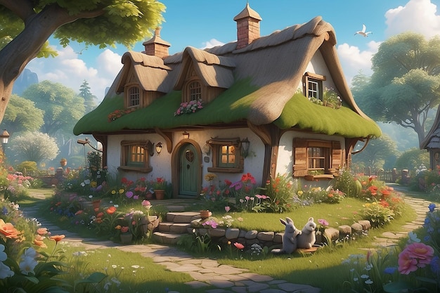 Encantador Cottagecore Haven Uma casa aconchegante num jardim caprichoso