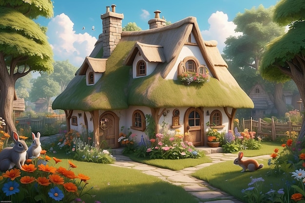 Encantador Cottagecore Haven Uma casa aconchegante num jardim caprichoso