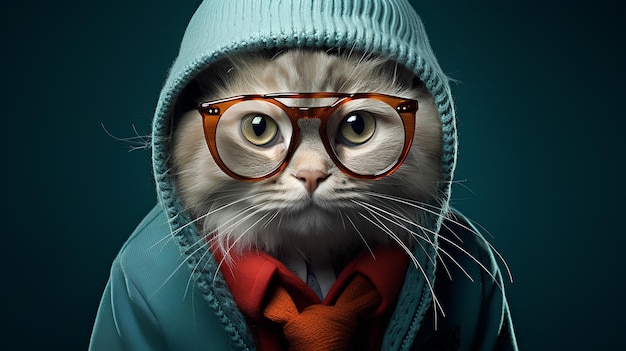 Encantador gato vestido con ropa elegante y con gafas de moda