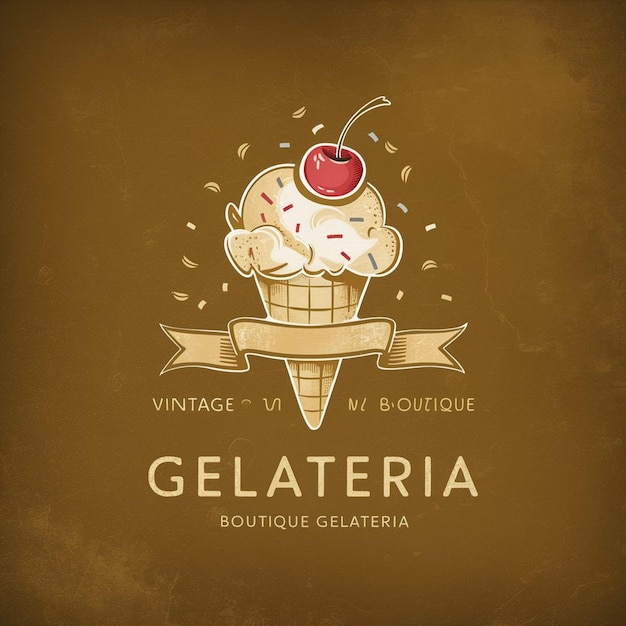 Foto encantador logotipo de gelatería vintage retro chic para su paraíso de helados