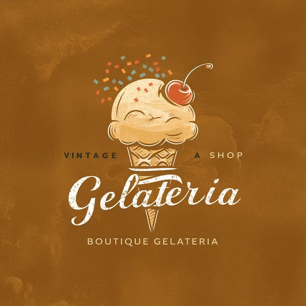 Foto encantador logotipo de gelatería vintage retro chic para su paraíso de helados