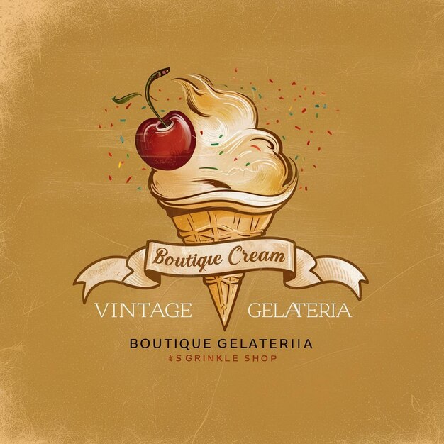 Foto encantador logotipo de gelatería vintage retro chic para su paraíso de helados