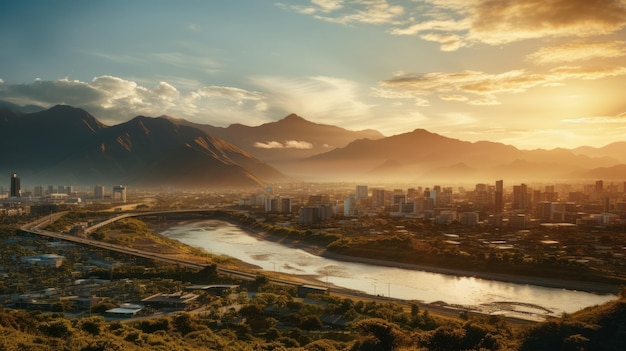 El encantador Monterrey revela la iluminación de la hora de oro sobre el lecho seco del río de Santa Catarina en 8K