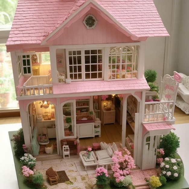 Foto encantador mundo em miniatura, a linda casa de bonecas gerada por ia