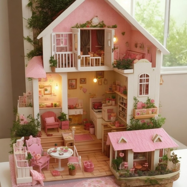 Encantador mundo em miniatura, a linda casa de bonecas gerada por IA