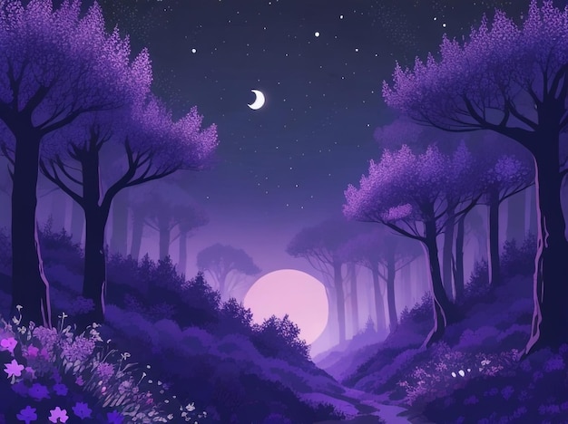 Encantador Paisaje Del Bosque Púrpura Ciruela Ilustración