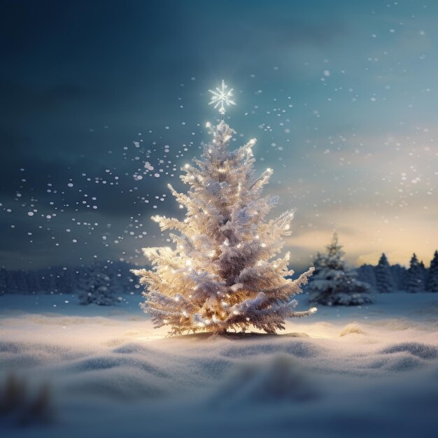 Encantador paisaje de nieve cinematográfico El árbol de Navidad suavemente brillante Versión 60