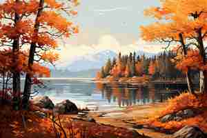 Foto encantador paisaje de otoño un reflejo hipnotizante del lago y los árboles capturado por aiartist en un 3