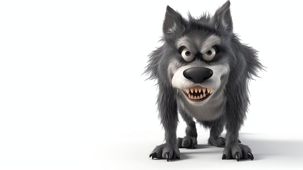 Un encantador personaje de hombre lobo en 3D que muestra dulzura y travesura en un fondo blanco limpio perfecto para la fantasía de Halloween y diseños mágicos