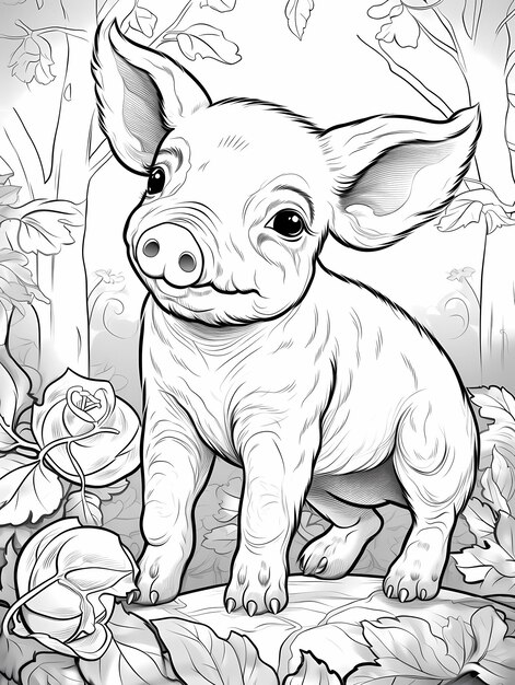 Foto encantador piglet clean line art página para colorear para adultos