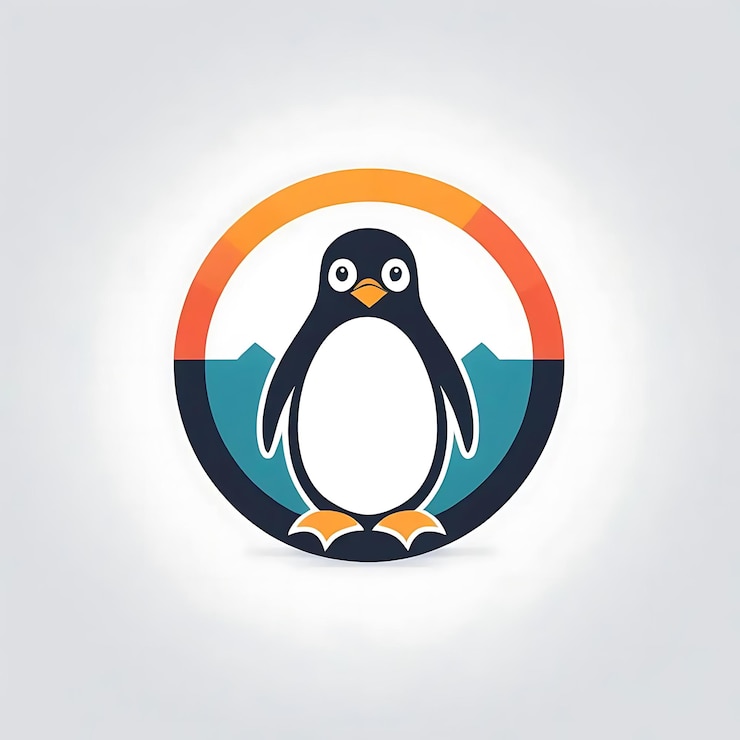 Foto el encantador pingüino en un colorido diseño circular