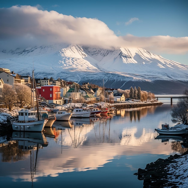 Encantador pueblo islandés de Akureyri en el norte de Islandia