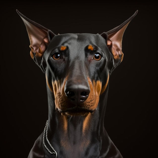 Foto encantador retrato de estudio doberman perro sobre fondo negro aislado