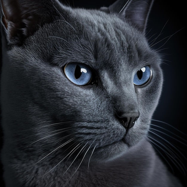 Encantador retrato de estudio de gato azul ruso sobre fondo aislado