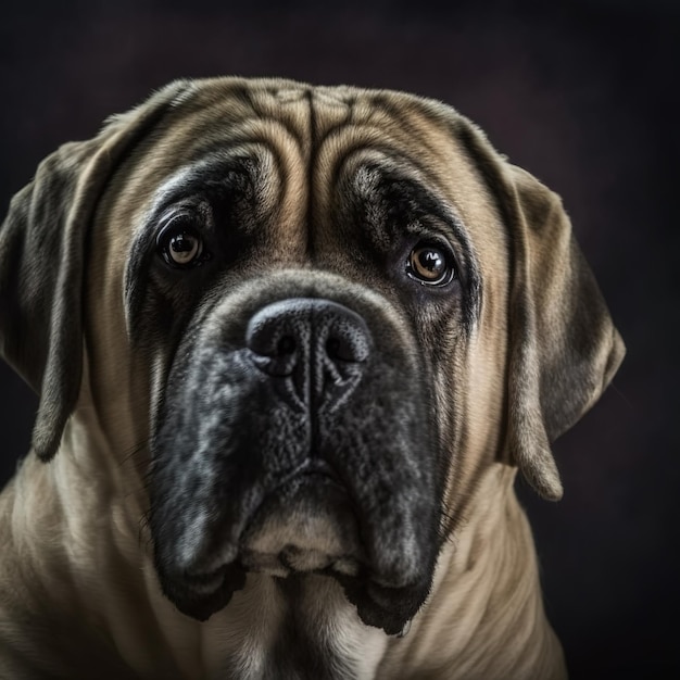 Encantador retrato de estudio de mirada de curiosidad Retrato de perro mastín inglés