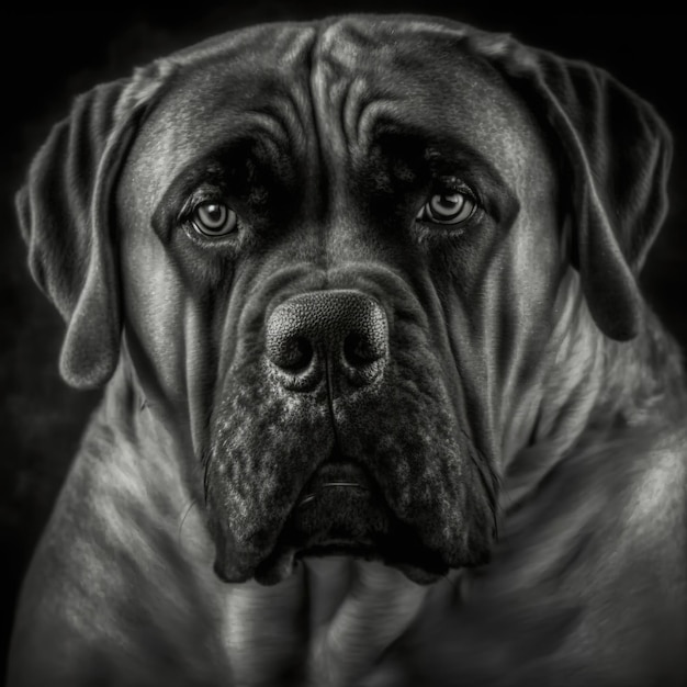 Encantador retrato de estudio de mirada de curiosidad Retrato de perro mastín inglés