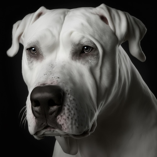 Encantador retrato de estudio perdido de dogo argentino blanco sobre fondo aislado