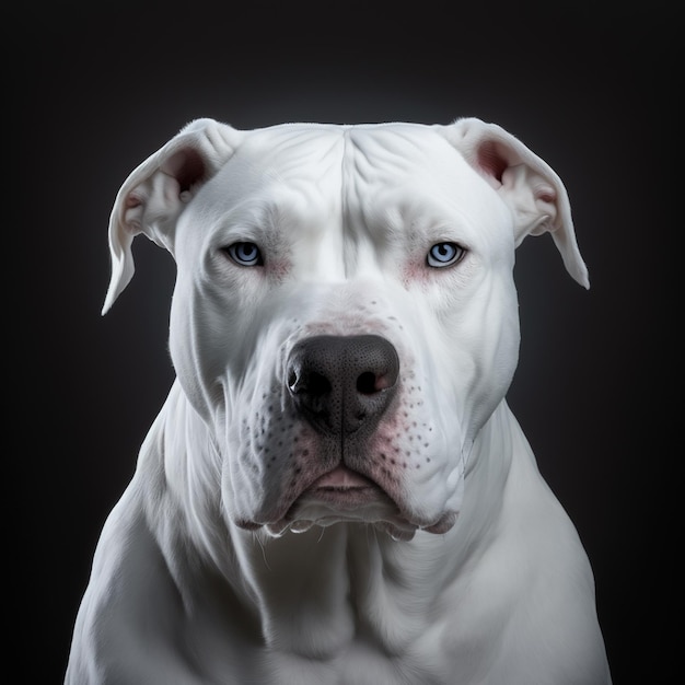 Encantador retrato de estudio perdido de dogo argentino blanco sobre fondo aislado