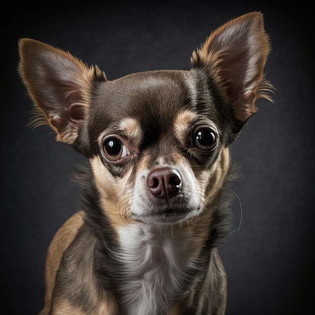 Encantador retrato de estudio de perro chihuahua sobre fondo negro aislado