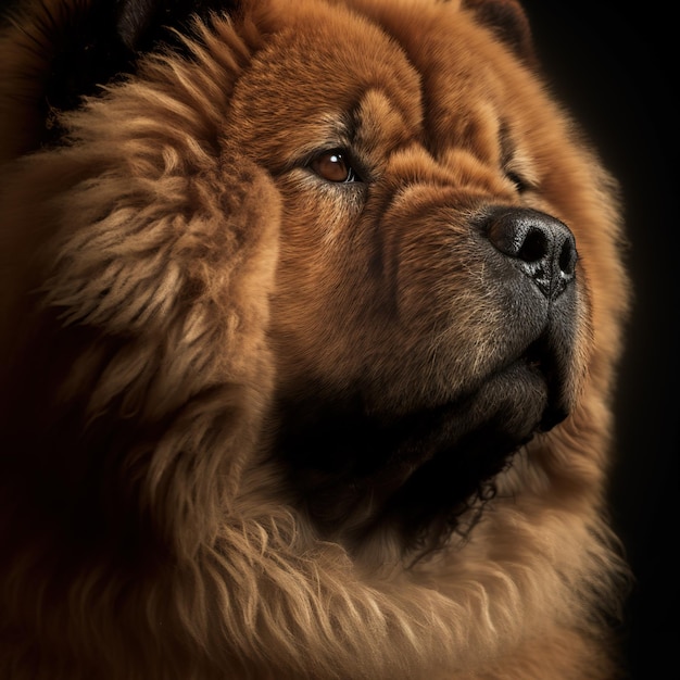 Encantador retrato de estudio de perro chow chow en fondo negro aislado