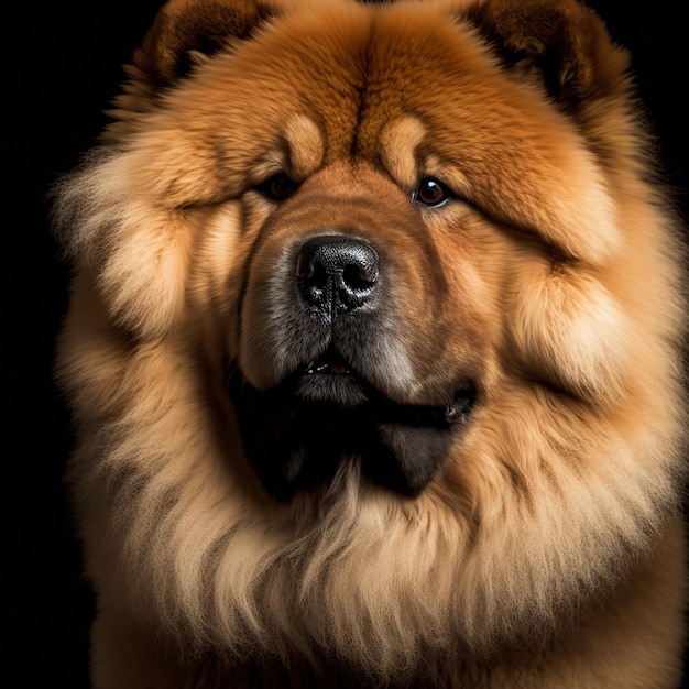 Encantador retrato de estudio de perro chow chow en fondo negro aislado