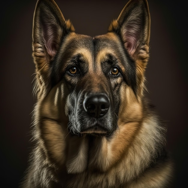 Encantador retrato de estudio de perro pastor alemán sobre fondo negro aislado