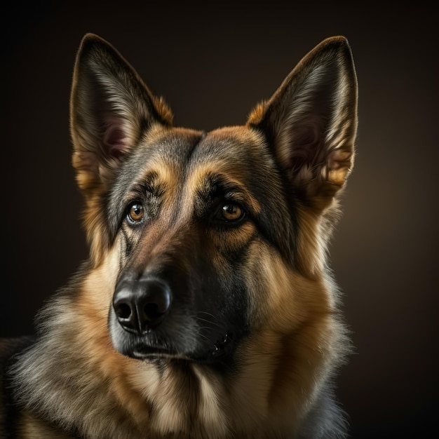 Encantador retrato de estudio de perro pastor alemán sobre fondo negro aislado