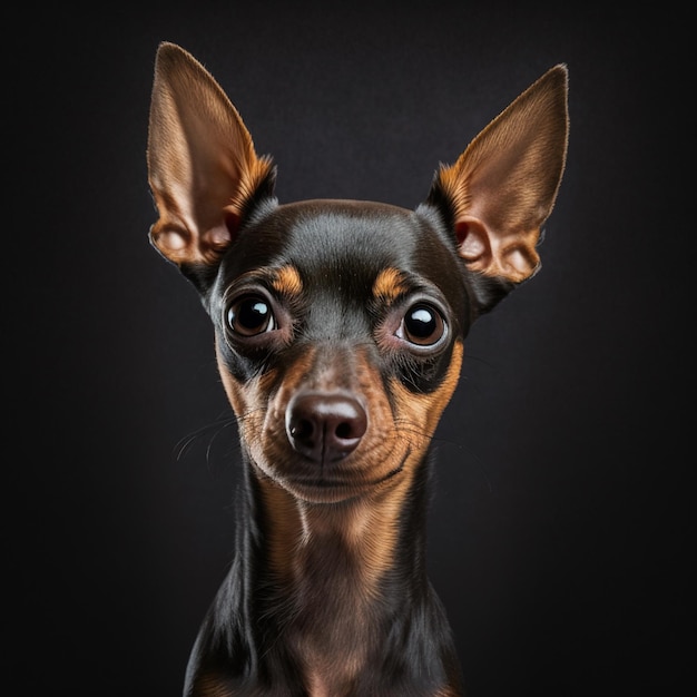 Encantador retrato de estudio de perro pinscher miniatura sobre fondo aislado