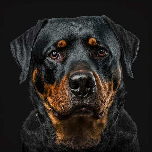 Encantador retrato de estudio de perro rottweiler sobre fondo aislado