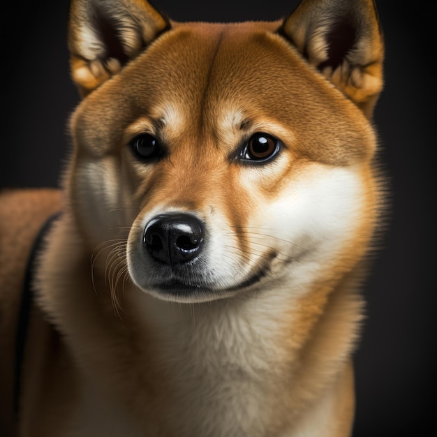 Encantador retrato de estudio de perro shiba inu sobre fondo aislado