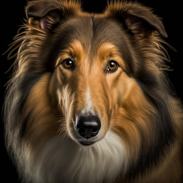 Encantador retrato de estudio de primer plano de collie áspero sobre fondo aislado