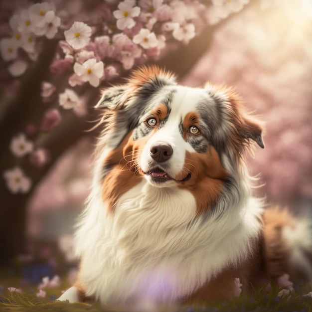 Encantador retrato de ilustración digital realista del perro pastor australiano