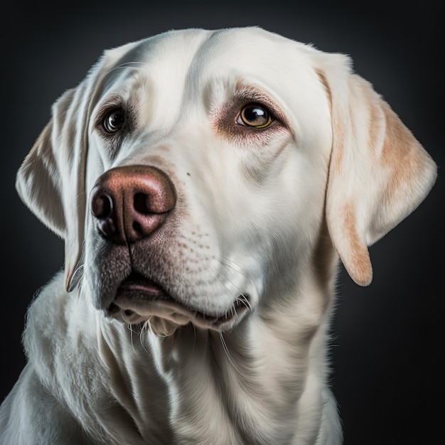 Encantador retrato de perro labrador retriever rubio sobre fondo aislado