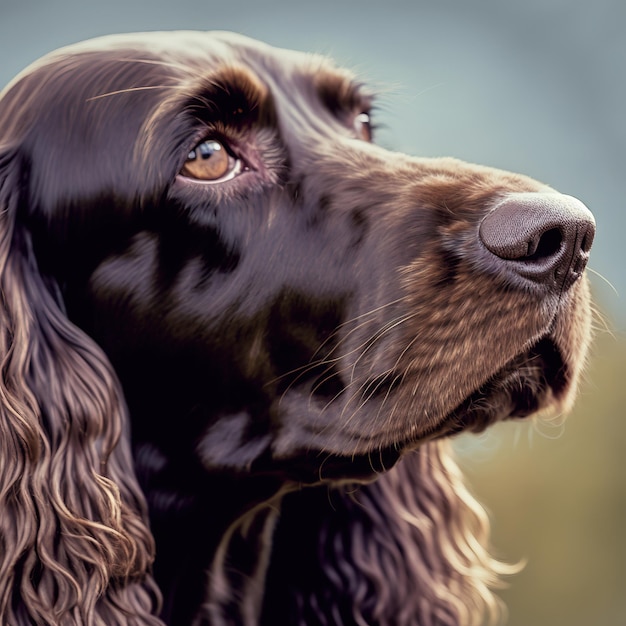 Encantador retrato realista de feliz perro cocker spaniel inglés en la naturaleza