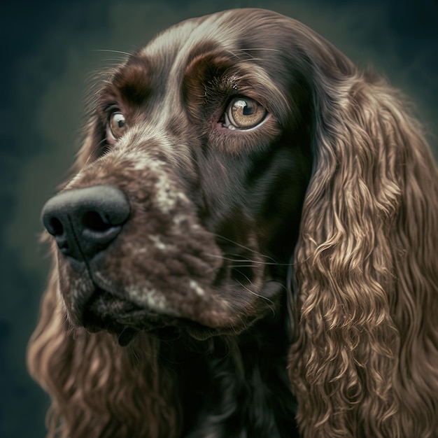 Encantador retrato realista de feliz perro cocker spaniel inglés en la naturaleza