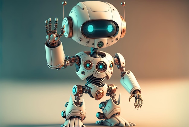 Encantador robot con inteligencia artificial haciendo un gesto de personaje de dibujos animados