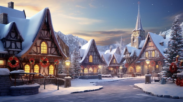 Encantadora aldeia de Natal Um mágico país das maravilhas de inverno ganha vida
