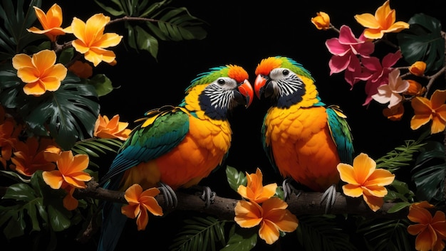 Encantadora armonía aviar Un dúo tropical en medio de la majestad de medianoche