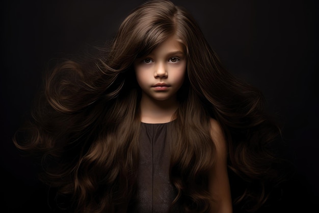 La encantadora belleza de una niña con cabello largo y oscuro