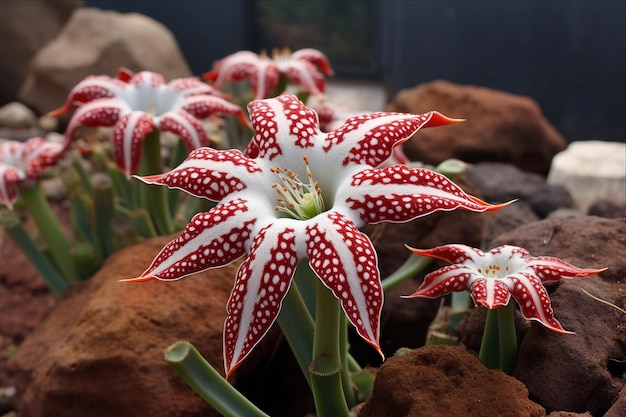 Foto la encantadora belleza de stapelia variegata orbea una maravilla suculenta de tallo carnoso en el asclepo