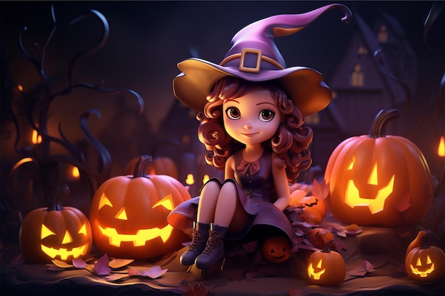 La encantadora bruja de Halloween en 3D