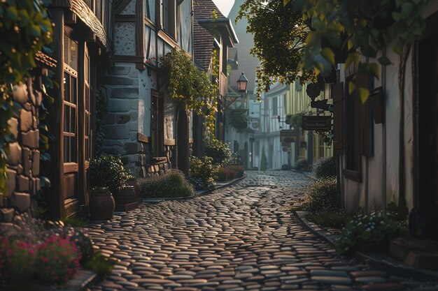 Foto una encantadora calle de adoquines en una antigua ciudad europea