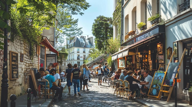 Encantadora calle estrecha en Montmartre París Francia