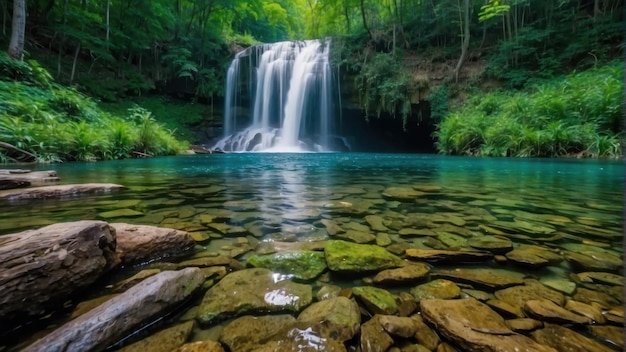 Encantadora cascada en un bosque verde y exuberante