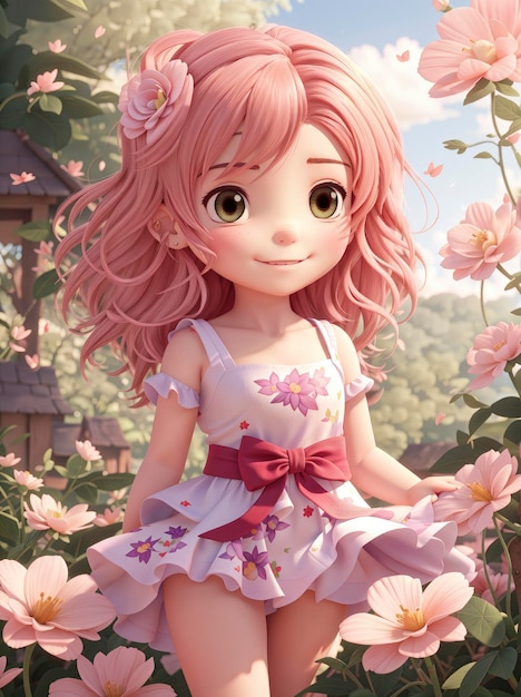 Encantadora chica anime Chibi con una linda sonrisa