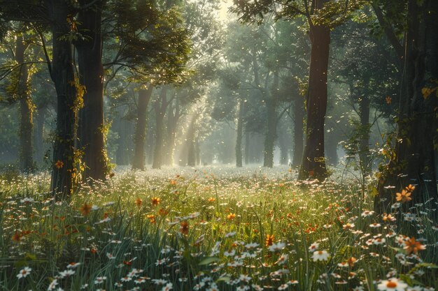 Foto encantadora claridad forestal con una alfombra de floja silvestre