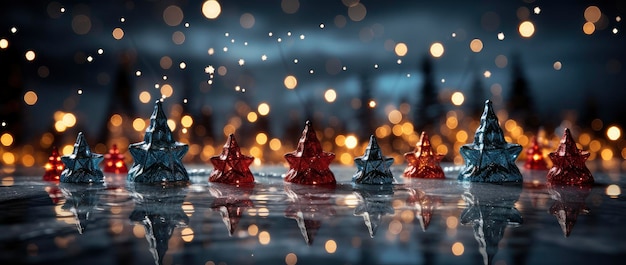 Encantadora escena de invierno con árboles brillantes adornos relucientes y telón de fondo nocturno estrellado Perfecto para diseños festivos